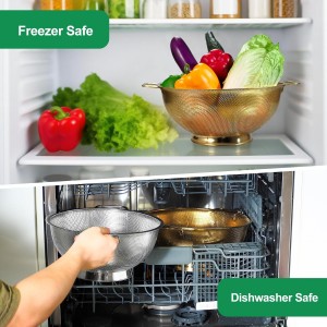 3PCS Three Colors Mix Colander Set, 3QT Black & 4QT Silver & 5QT Gold, Stainless Steel Pasta Strainer with Handle for Prepping Washing Draining Storing Food, Dishwasher Safe