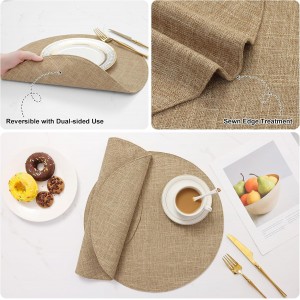 homing 15 Inch Round Cloth Placemats Set of 6, Cotton Linen Blend Washable Table Mats, Farmhouse Dining Place Mats for Indoors & Outdoors, Easy to Clean, Linen