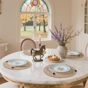 homing 15 Inch Round Cloth Placemats Set of 6, Cotton Linen Blend Washable Table Mats, Farmhouse Dining Place Mats for Indoors & Outdoors, Easy to Clean, Linen