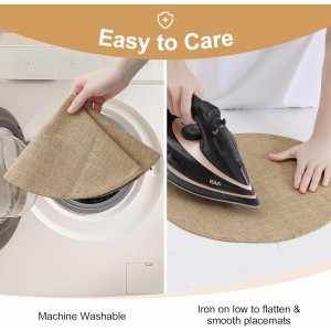 homing 15 Inch Round Cloth Placemats Set of 6, Cotton Linen Blend Washable Table Mats, Farmhouse Dining Place Mats for Indoors & Outdoors, Easy to Clean, Linen