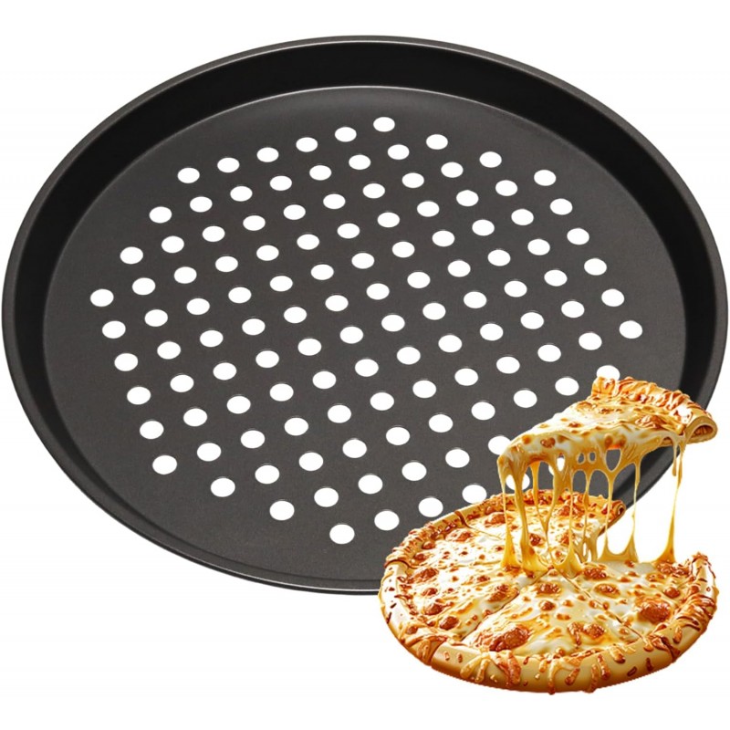 10 Inch Round Pizza Pan with Holes, Carbon Steel Pizza Pans fo Frozen & Homemade Pizza, Nonstick Pizza Tray for Oven