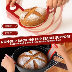 Sourdough Silicone Bread Sling for Dutch Oven, 2PCS Non-Stick Reusable Baking Mat with Long Handles, Essentials Bread Making Supplies for Dough Transfer and Loaf Pan Lifter Liner, Set Of Oval & Round