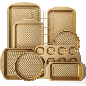 HONGBAKE 9-Piece Non Stick Baking Pans S...