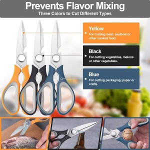 All Purpose Stainless Steel Dishwasher Safe Cooking Scissors - Kitchen Shears for Meat, Chicken, Fish, Vegetable 3-Pack