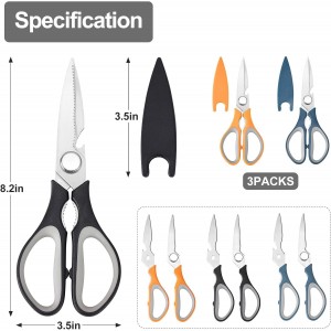 All Purpose Stainless Steel Dishwasher Safe Cooking Scissors - Kitchen Shears for Meat, Chicken, Fish, Vegetable 3-Pack