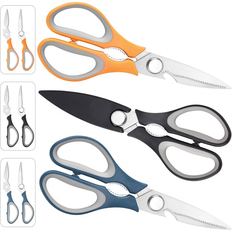 All Purpose Stainless Steel Dishwasher Safe Cooking Scissors - Kitchen Shears for Meat, Chicken, Fish, Vegetable 3-Pack