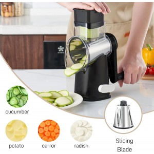 Rotary Cheese Graters with 4 Blades, Hand Crank Cheese Grater with Waffle Slicer, Black and White Cheese Shredder with Suction Base, Easier for Shredding & Grating (Black, 4 Graters)