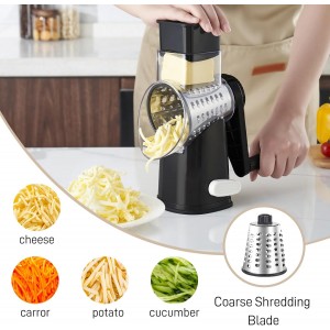 Rotary Cheese Graters with 4 Blades, Hand Crank Cheese Grater with Waffle Slicer, Black and White Cheese Shredder with Suction Base, Easier for Shredding & Grating (Black, 4 Graters)