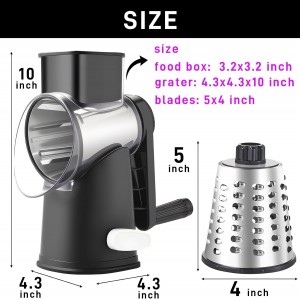 Rotary Cheese Graters with 4 Blades, Hand Crank Cheese Grater with Waffle Slicer, Black and White Cheese Shredder with Suction Base, Easier for Shredding & Grating (Black, 4 Graters)