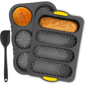 3 Pcs Silicone Baguette Pan and Hamburge...