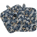 Pot Holders for Kitchen Heat Resistant Hot Pads for Countertops Oven Pot Holders Cotton Potholders for Kitchen Cooking Baking (Blue Leaves)