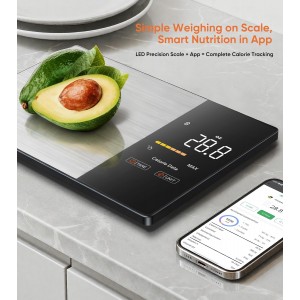Smart Nutrition Food Scale with LED Display, Tracks Calories, Fat, Carbs & Protein via App, 1g Precision Digital Kitchen Scale for Healthy Eating & Meal Prep