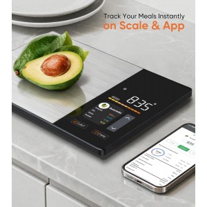 Smart Nutrition Food Scale with TFT Display, Tracks Calories, Fat, Carbs & Protein, Works with App for Daily Reports, 50 Built-in Foods, 23 Nutrients, Digital Kitchen Scale for Meal Prep