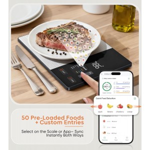 Smart Nutrition Food Scale with TFT Display, Tracks Calories, Fat, Carbs & Protein, Works with App for Daily Reports, 50 Built-in Foods, 23 Nutrients, Digital Kitchen Scale for Meal Prep