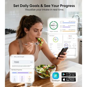 Smart Nutrition Food Scale with TFT Display, Tracks Calories, Fat, Carbs & Protein, Works with App for Daily Reports, 50 Built-in Foods, 23 Nutrients, Digital Kitchen Scale for Meal Prep