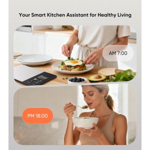 Smart Nutrition Food Scale with TFT Display, Tracks Calories, Fat, Carbs & Protein, Works with App for Daily Reports, 50 Built-in Foods, 23 Nutrients, Digital Kitchen Scale for Meal Prep