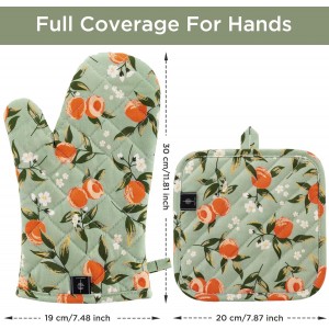 Oven Gloves Heat Resistant Potholder Set Oven Gloves with Anti-Slip Striped Cooking Gloves for Cooking Baking - 2PCS