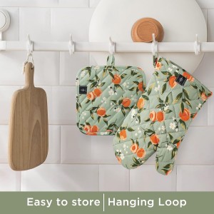 Oven Gloves Heat Resistant Potholder Set Oven Gloves with Anti-Slip Striped Cooking Gloves for Cooking Baking - 2PCS