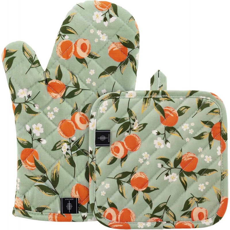 Oven Gloves Heat Resistant Potholder Set Oven Gloves with Anti-Slip Striped Cooking Gloves for Cooking Baking - 2PCS