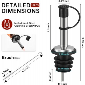 10Pcs Liquor Pour Spouts,Stainless Steel Wine Bottle Pourers with Caps Speed Wine Bottle Pourers With Stoppers Speed Bottle Pourer for Liquor Bottle,Oil Bottles （Built-in air hole） (10)