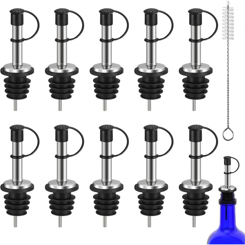 10Pcs Liquor Pour Spouts,Stainless Steel Wine Bottle Pourers with Caps Speed Wine Bottle Pourers With Stoppers Speed Bottle Pourer for Liquor Bottle,Oil Bottles （Built-in air hole） (10)