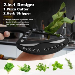 2-in-1 Pizza Cutter Rocker Blade with Herb Stripper Holes, Sharp Stainless Steel Pizza Knife with Protective Cover, Dishwasher Safe,Herb Stripping Tool for Basil,Rosemary