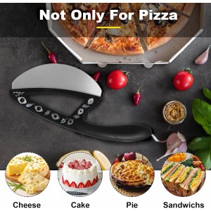 2-in-1 Pizza Cutter Rocker Blade with Herb Stripper Holes, Sharp Stainless Steel Pizza Knife with Protective Cover, Dishwasher Safe,Herb Stripping Tool for Basil,Rosemary