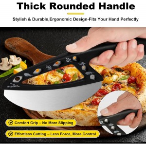 2-in-1 Pizza Cutter Rocker Blade with Herb Stripper Holes, Sharp Stainless Steel Pizza Knife with Protective Cover, Dishwasher Safe,Herb Stripping Tool for Basil,Rosemary