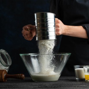 Flour Sifter for Baking, Stainless Steel 3 Cup Flour Sifter with Rotary Hand Crank, Fine Mesh and Agitator Flour Duster, Esvopa