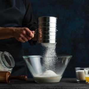 Flour Sifter for Baking, Stainless Steel 3 Cup Flour Sifter with Rotary Hand Crank, Fine Mesh and Agitator Flour Duster, Esvopa