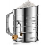 Flour Sifter for Baking, Stainless Steel 3 Cup Flour Sifter with Rotary Hand Crank, Fine Mesh and Agitator Flour Duster, Esvopa