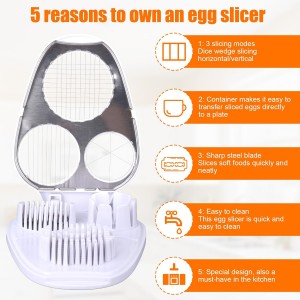 3-in-1 Egg Slicer with Cleaning Brush, 3 Slice Modes Egg Cutter Stainless Steel Dicer Multipurpose Kitchen Chopper Utensil for Hard Boiled Eggs Strawberry Tomato Butter Mushroom