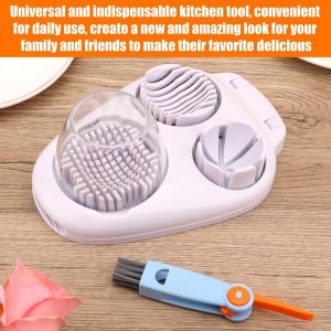 3-in-1 Egg Slicer with Cleaning Brush, 3 Slice Modes Egg Cutter Stainless Steel Dicer Multipurpose Kitchen Chopper Utensil for Hard Boiled Eggs Strawberry Tomato Butter Mushroom