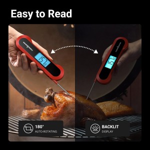 Professional 0.5 Sec Instant Read Meat Thermometer Digital, NIST Certified ±0.5℉ Accuracy, Auto Rotate Large LCD Display, Highly Waterproof Cooking Thermometer for Baking Grill BBQ Smoker Oven, Red