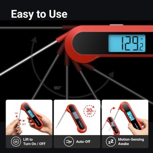 Professional 0.5 Sec Instant Read Meat Thermometer Digital, NIST Certified ±0.5℉ Accuracy, Auto Rotate Large LCD Display, Highly Waterproof Cooking Thermometer for Baking Grill BBQ Smoker Oven, Red