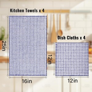 Homaxy Kitchen Towels and Dishcloths Set, 16 x 25 and 12 x 12 Inches, Set of 8 Cotton Terry Kitchen Dish Towels, Super Soft and Absorbent Dish Cloths, Blue/Yellow/Red/Green