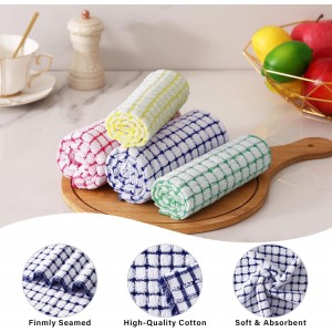Homaxy Kitchen Towels and Dishcloths Set, 16 x 25 and 12 x 12 Inches, Set of 8 Cotton Terry Kitchen Dish Towels, Super Soft and Absorbent Dish Cloths, Blue/Yellow/Red/Green