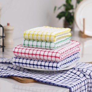 Homaxy Kitchen Towels and Dishcloths Set, 16 x 25 and 12 x 12 Inches, Set of 8 Cotton Terry Kitchen Dish Towels, Super Soft and Absorbent Dish Cloths, Blue/Yellow/Red/Green