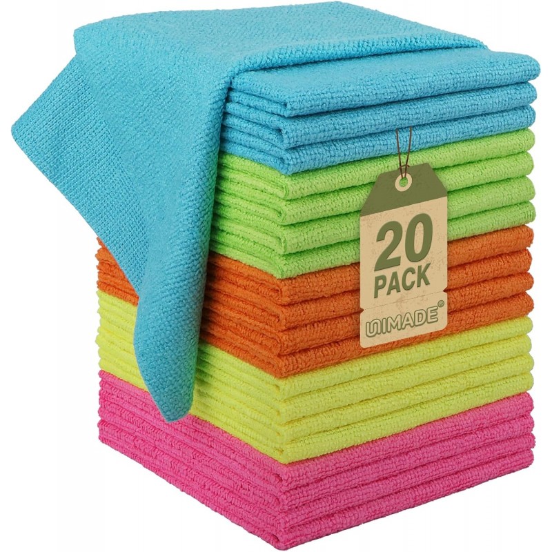 Microfiber Cleaning Cloth, 20 Pack Reusable Microfiber Towels for Cars Lint Free Cleaning Shop Towel Rags for Home Kitchen Automotive Bar Mechanic Restaurant Garage, 11.5