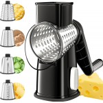 VEKAYA Rotary Cheese Grater Hand Crank with 4 Interchangeable Stainless Steel Blades, Large Manual Handle Shredder and Waffle Slicer for Vegetables, Cheese and Nuts with Table Suction Base (Black)