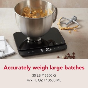 KitchenAid KQ917 High Capacity Glass Surface Digital Kitchen and Food Scale, 30 Pound Capacity and Precision, Grams, Ounces, Pounds, Fluid Ounces & Milliliters, LED, Tare Function, Black