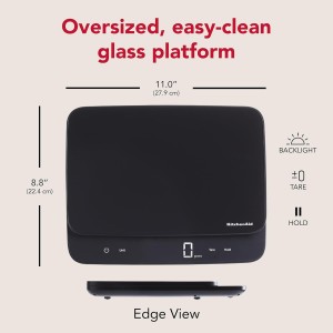 KitchenAid KQ917 High Capacity Glass Surface Digital Kitchen and Food Scale, 30 Pound Capacity and Precision, Grams, Ounces, Pounds, Fluid Ounces & Milliliters, LED, Tare Function, Black