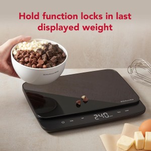 KitchenAid KQ917 High Capacity Glass Surface Digital Kitchen and Food Scale, 30 Pound Capacity and Precision, Grams, Ounces, Pounds, Fluid Ounces & Milliliters, LED, Tare Function, Black