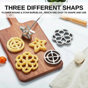 Bunuelos Mold with Handle, 304 Stainless steel Flower, Round and Star Rosette Molde with Long Fork- Rosette Para Buñuelos de Viento Moldes Mexicanos Tools Set with 3 Interchangeable Heads