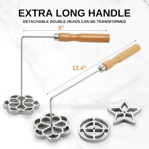 Bunuelos Mold with Handle, 304 Stainless steel Flower, Round and Star Rosette Molde with Long Fork- Rosette Para Buñuelos de Viento Moldes Mexicanos Tools Set with 3 Interchangeable Heads