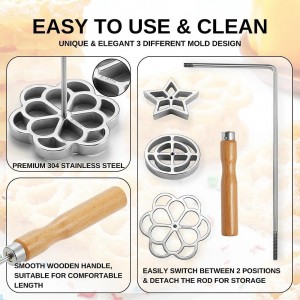 Bunuelos Mold with Handle, 304 Stainless steel Flower, Round and Star Rosette Molde with Long Fork- Rosette Para Buñuelos de Viento Moldes Mexicanos Tools Set with 3 Interchangeable Heads