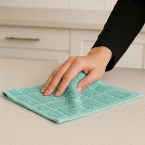 DecorRack 10 Pack 100% Cotton Kitchen Towels, 12x12 inch Soft Terry Dishcloths, Absorbent Hand Towels for Cleaning, Drying & Dishes, Plaid Pattern Cleaning Rags, Mint (Pack of 10)