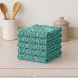 DecorRack 10 Pack 100% Cotton Kitchen Towels, 12x12 inch Soft Terry Dishcloths, Absorbent Hand Towels for Cleaning, Drying & Dishes, Plaid Pattern Cleaning Rags, Mint (Pack of 10)