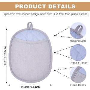 4-Pack Silicone Pot Holders for Kitchen Heat, Non-Slip Hot Pads with Hanging Loops, Quilted Liner Oven Mitts Alternative, Waterproof Trivets for Countertops Hot Pots and Pans (Black)