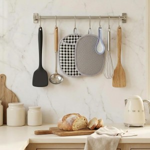 4-Pack Silicone Pot Holders for Kitchen Heat, Non-Slip Hot Pads with Hanging Loops, Quilted Liner Oven Mitts Alternative, Waterproof Trivets for Countertops Hot Pots and Pans (Black)